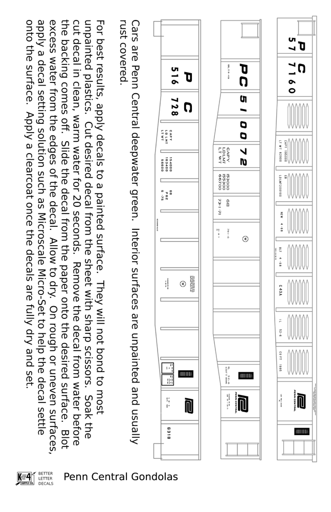K4 O Scale Decals Penn Central Gondola White
