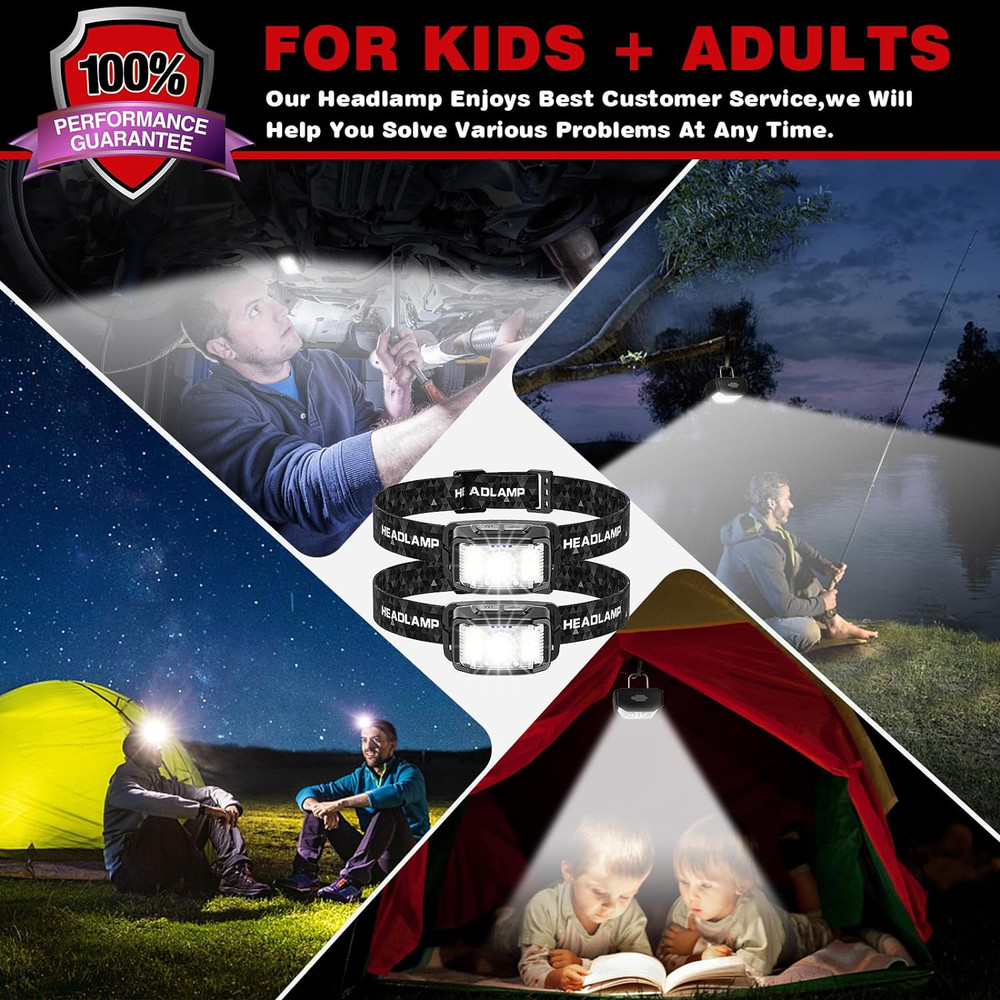 Rechargeable Headlamp 2000 Lumen Motion Sensor LED Waterproof 2 Pack