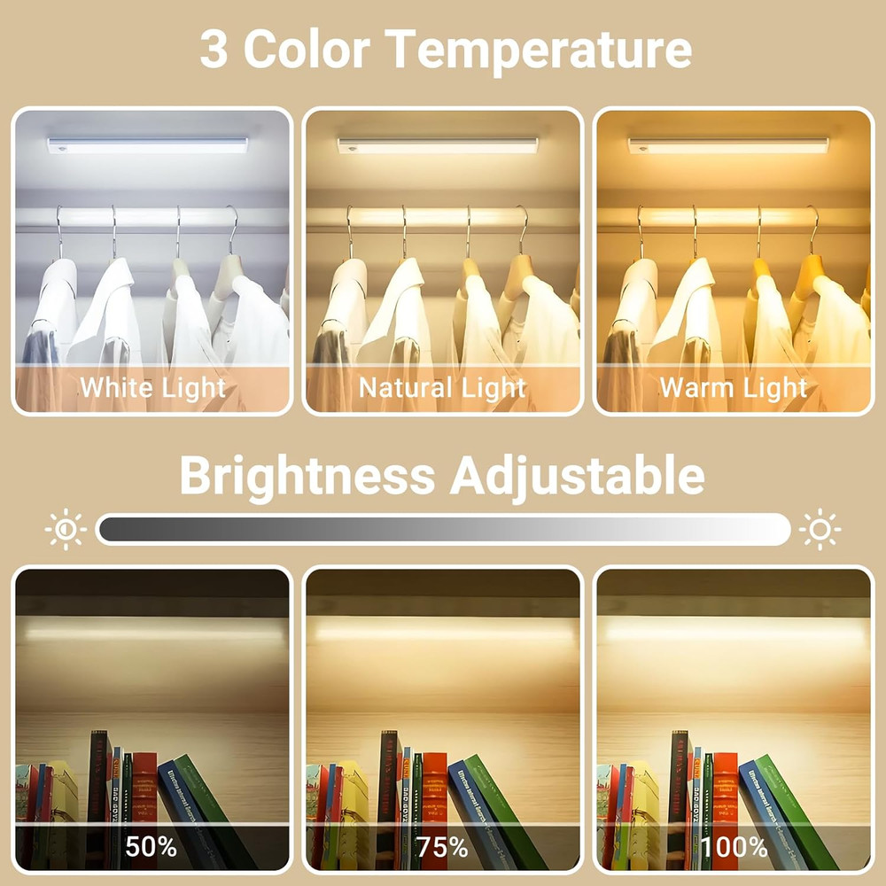 2 Pack Under Cabinet LED Lights 8In Motion Sensor Rechargeable Dimmable