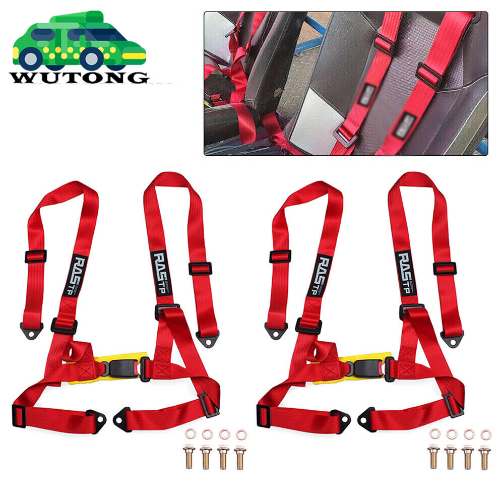 2PCS 4 Point 2" Safety Seat Belt Racing Harness Red Go-Kart CanAm X3 ATV UTV