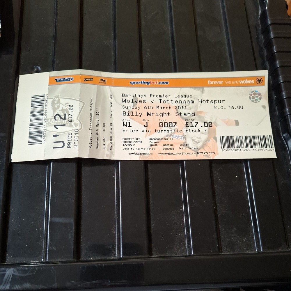 6/3/2011 Wolves v Tottenham Ticket