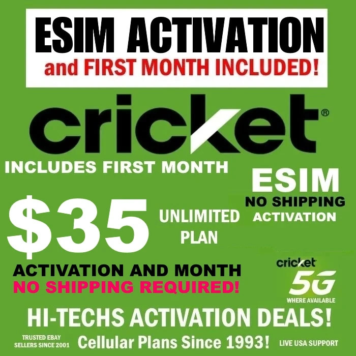 CRICKET  ▶▶ ESIM ⭐ INCLUDES ✅ 30 DAYS $35 MONTH PLAN  ✅ NO SHIPPING REQUIRED!!