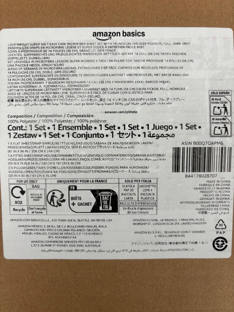 Amazon Basics Microfiber 4-Piece Bed Sheet Set Wrinkle-Free Dark Gray