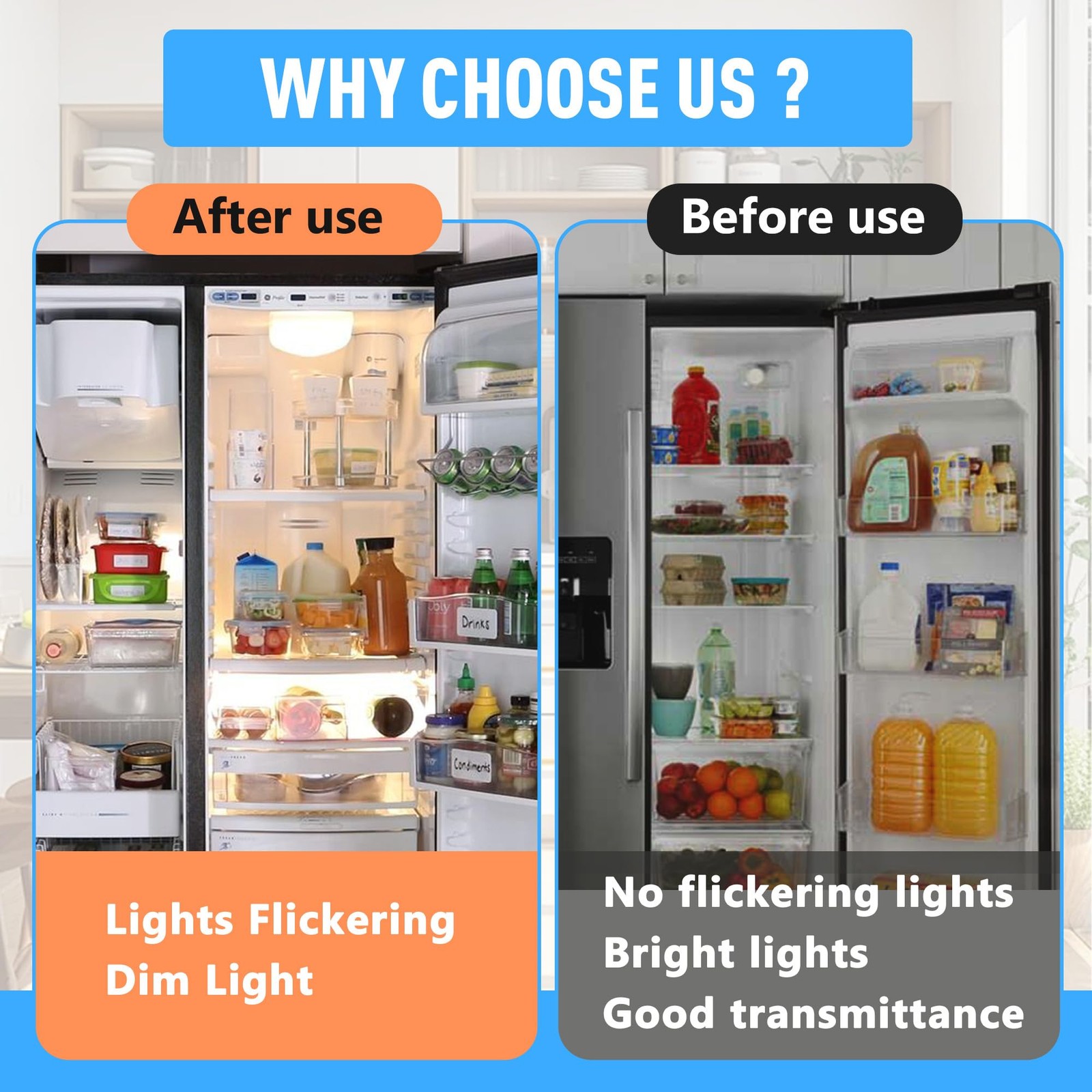 2Pcs W11518235 W11160686 Freezer Light Bulb Replacement for Whirlpool 2 Pack