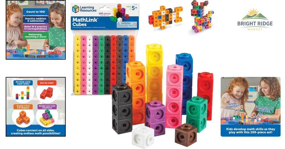 Counters for Kids - 100 Math Cubes for Shape and Color Identification