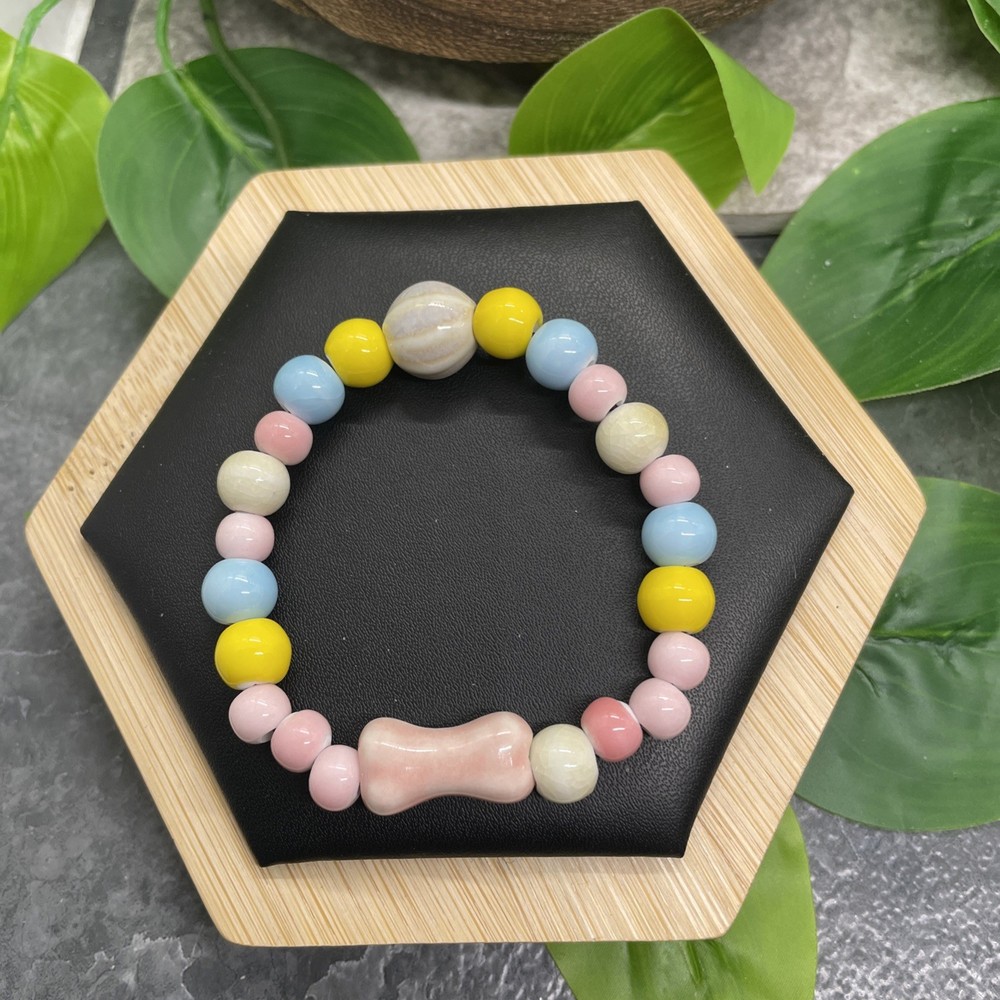 Handmade Ceramic Bead Beaded Stackable 6” Plus Stretch Bracelet New B8991