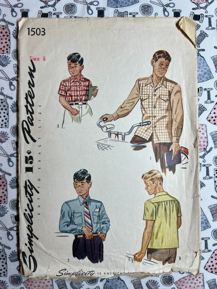 Simplicity Sewing Pattern 1503 Boys' Shirt Size 8 Cut Complete