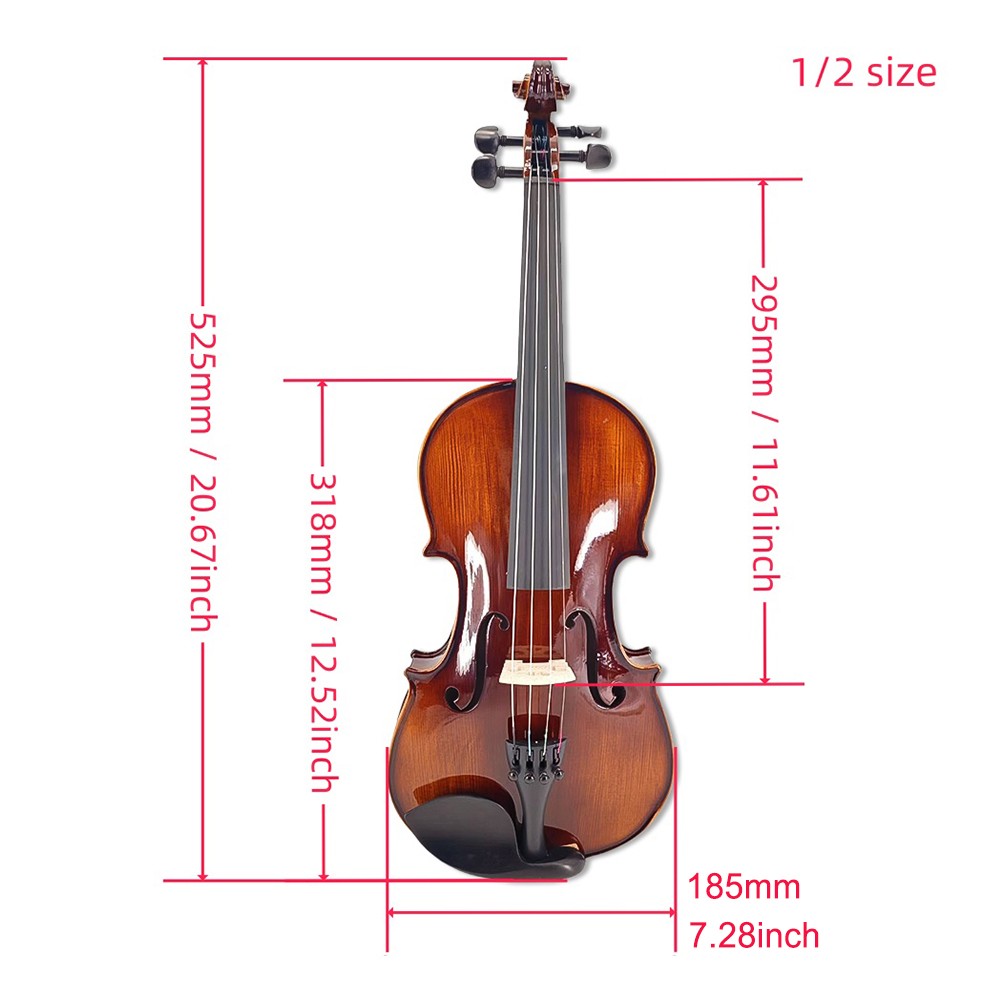 1/2 Size Violin Kits 4 String Ebony Flame Maple Spruce Wood for Beginning