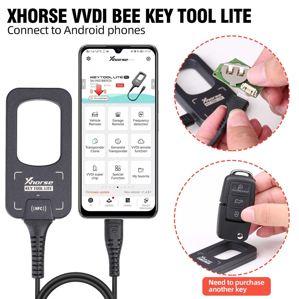 Xhorse VVDI BEE Key Tool Lite Frequency Detect Transponder Clone Remote Control