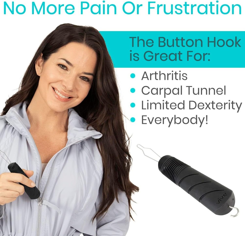 Vive Button Hook with Zipper Pull - Dressing 1 Count (Pack of 1), Black