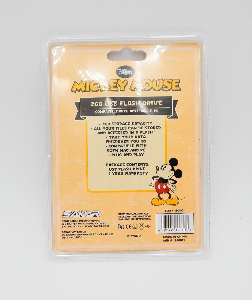 Disney Mickey Mouse 2GB USB Flash Drive PC and MAC Compatible Packaged Sakar