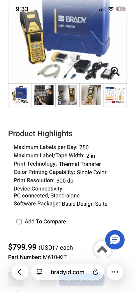 Brady M610 Handheld Label Maker With Hard Case - New