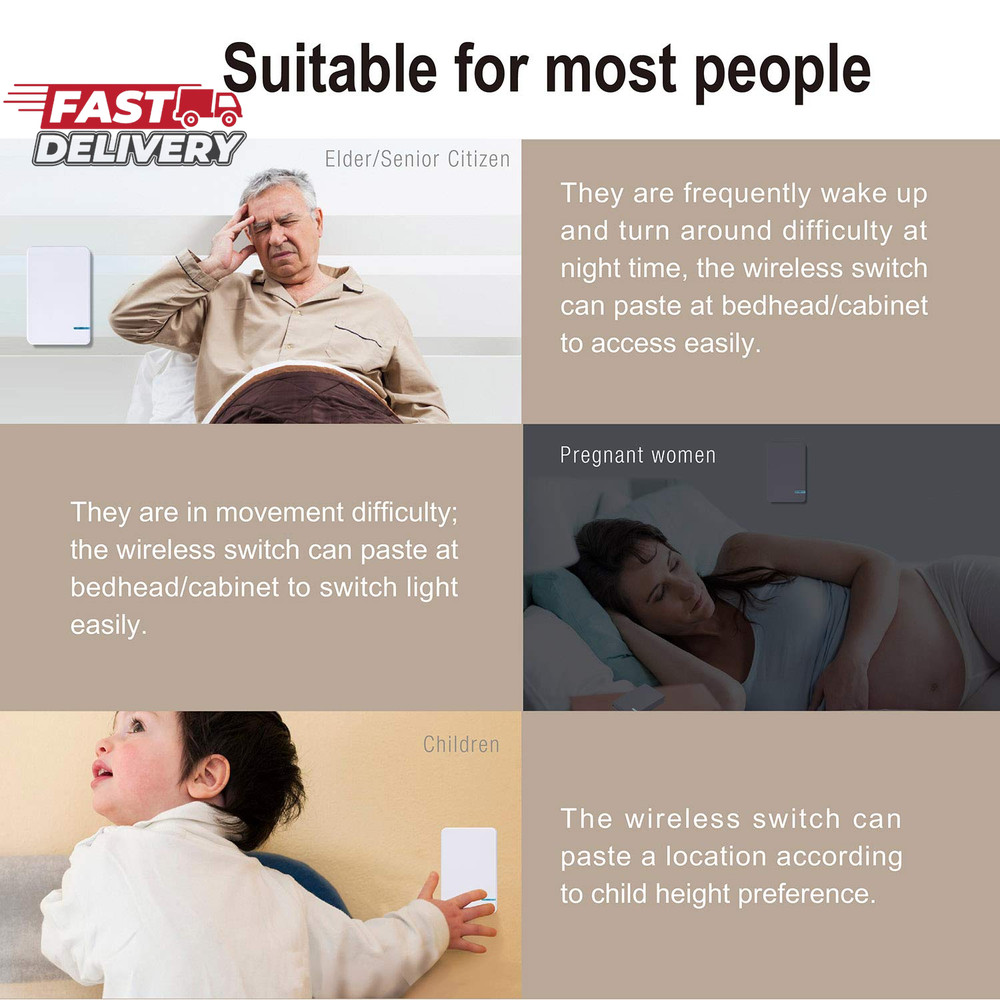 Thinkbee Wireless Light Switch Kit, No Wiring Mini Remote Switch, No Wifi Needed
