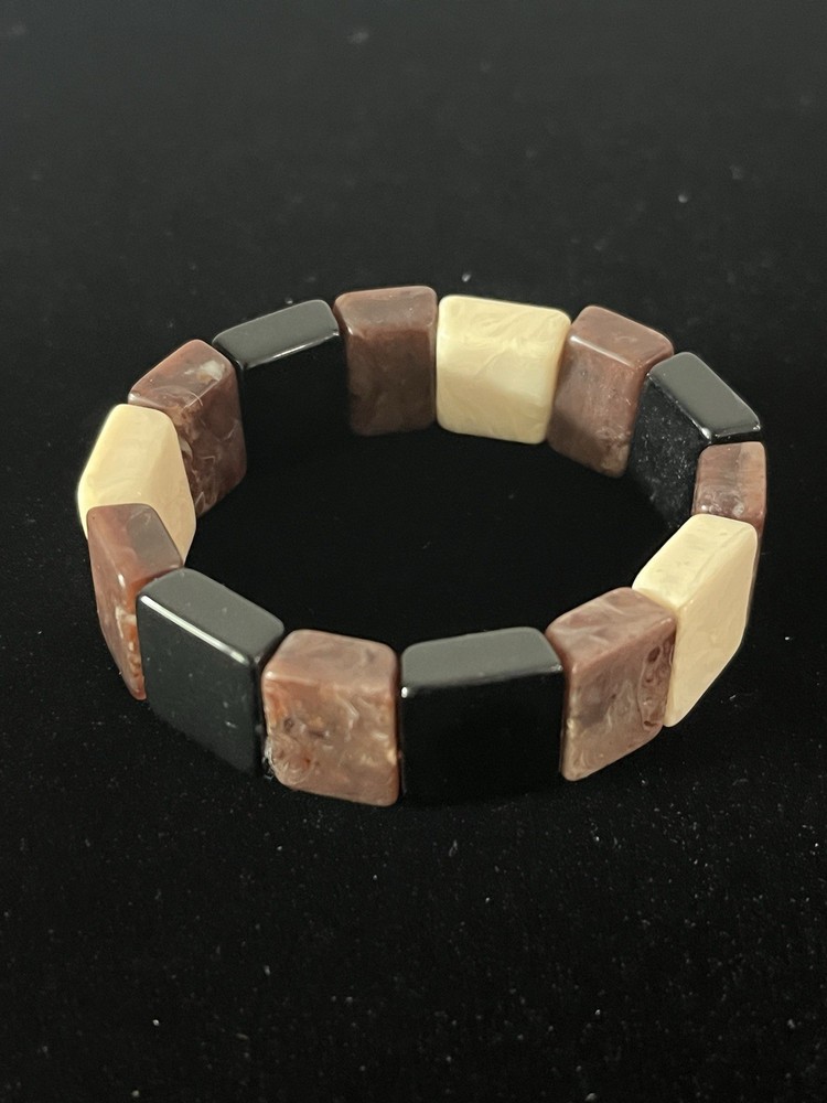 Brown, Black & Beige Stretch Bracelet Boho Retro