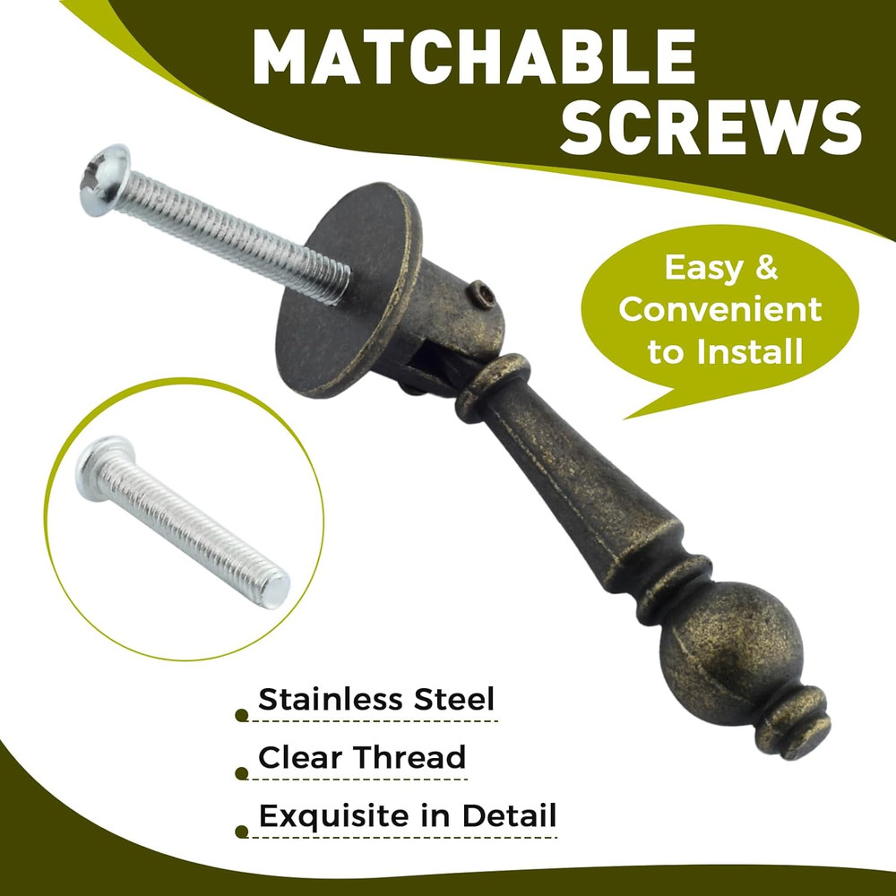 2 Pack Vintage Cabinet Pulls Knobs, Decorative Antique Bronze Pendant Pulls Hand