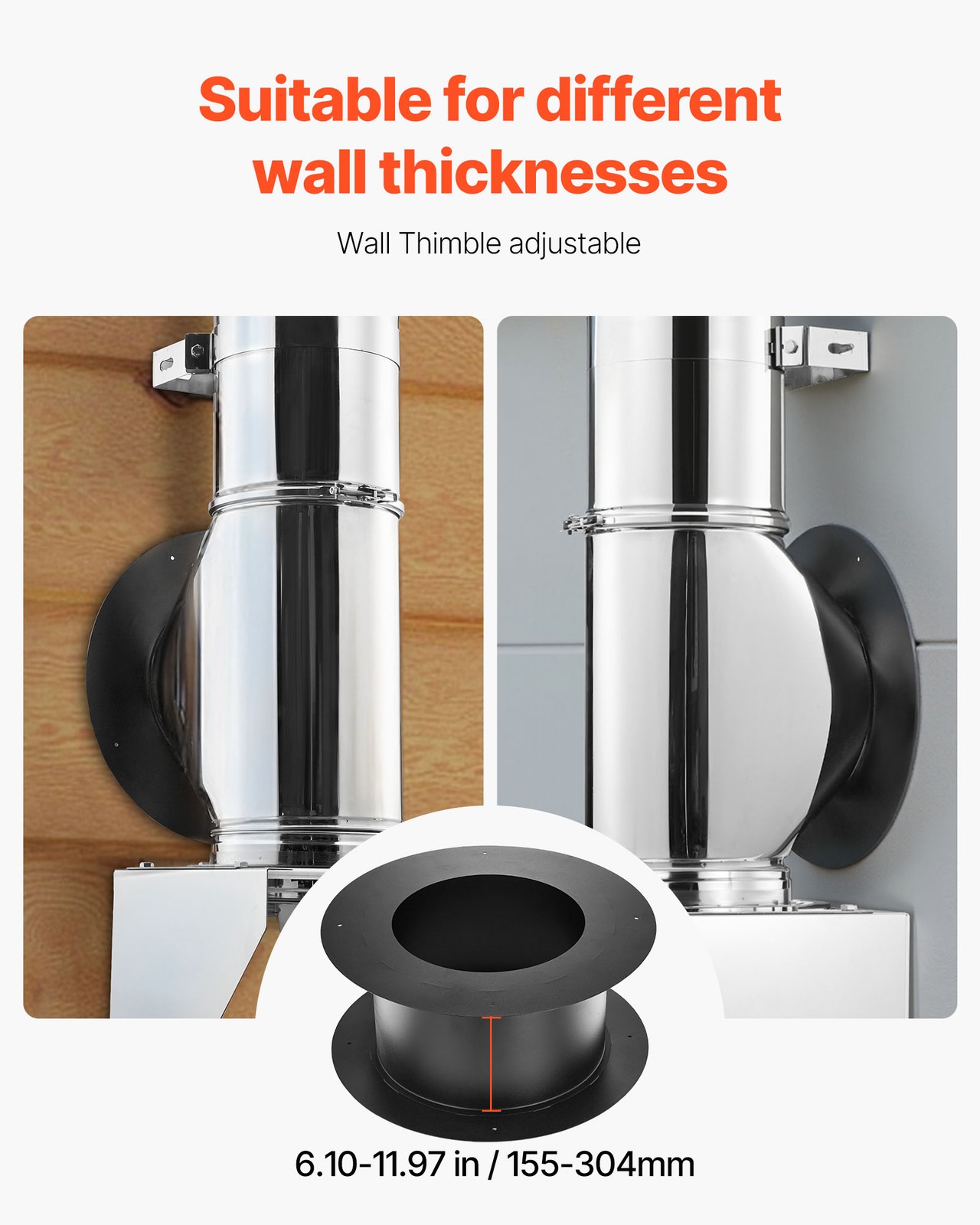 VEVOR External Chimney Kit 6 Inch External with Windproof Cap Wall Bracket Roof