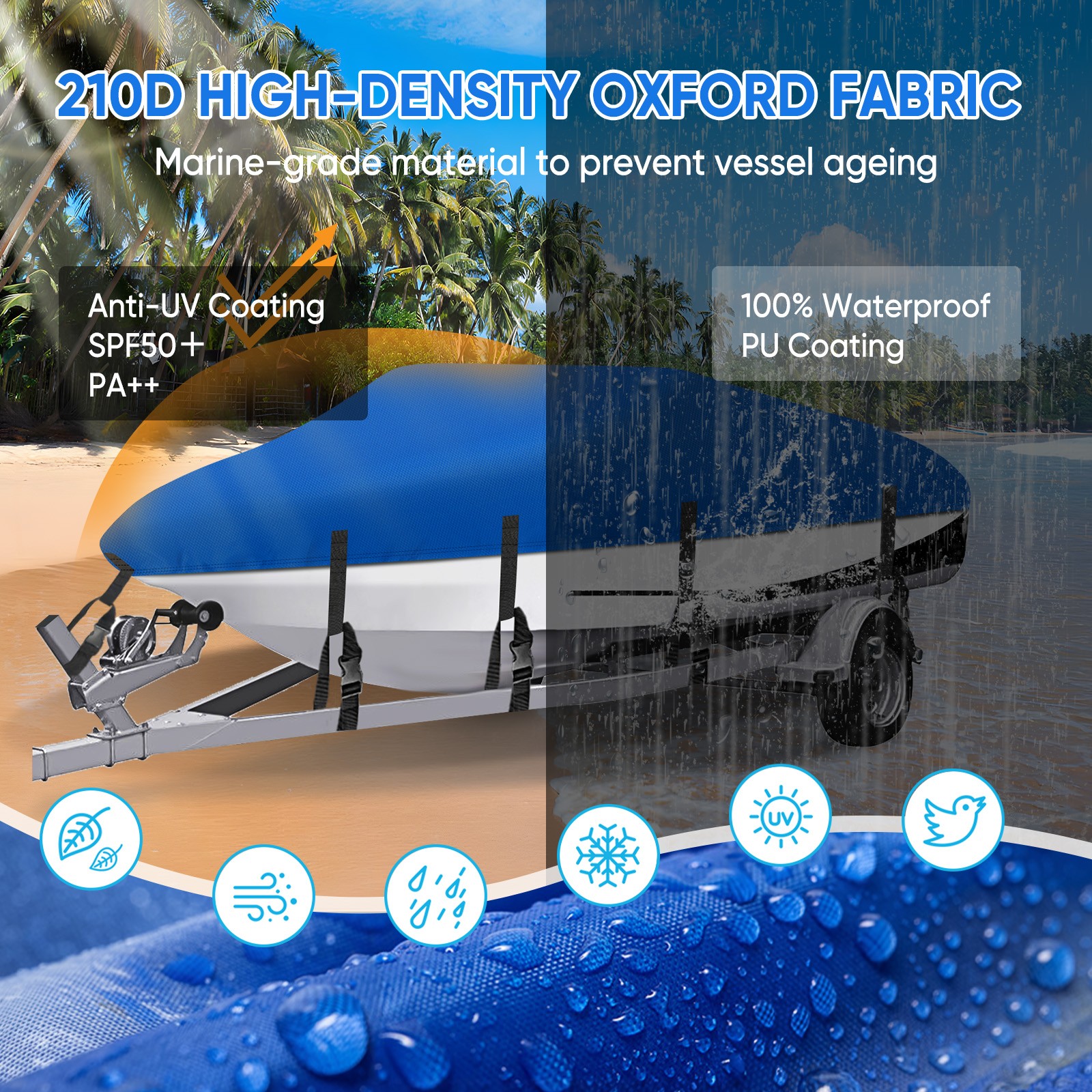 17' 18' 19' Boat Cover Waterproof Heavy Duty Marine Grade Fits V-Hull Runabout