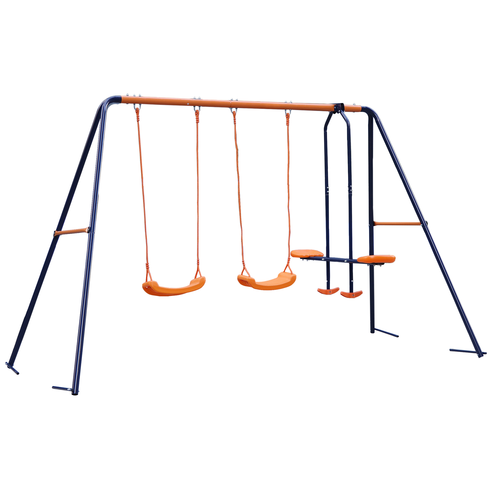 Double Kids Play Swing Set w/ 2 Seats & 1 Glider for Outdoor Backyard Heavy-Duty