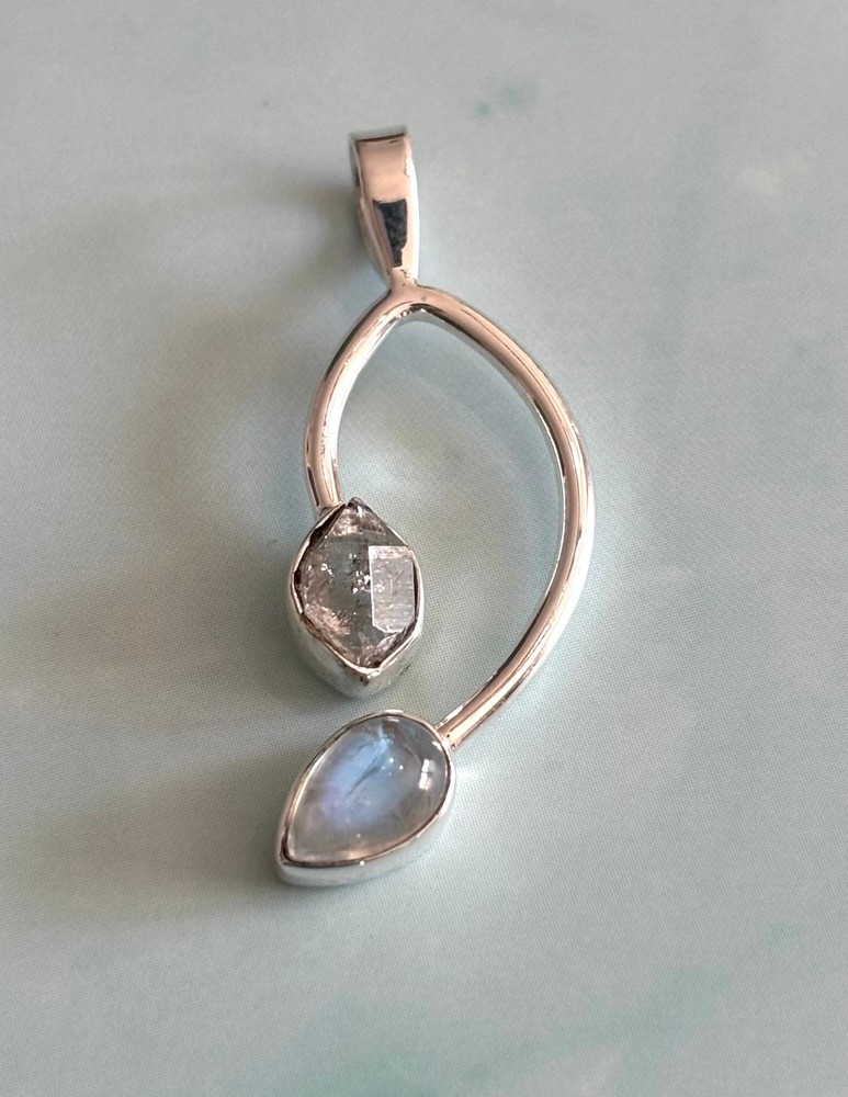 MOONSTONE WITH HERKIMER DIAMOND STERLING SILVER PENDANT