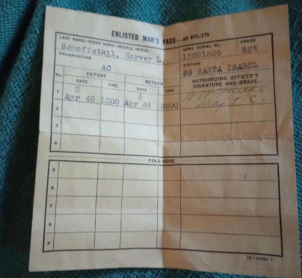 1945 Enlisted Man's Pass WW2