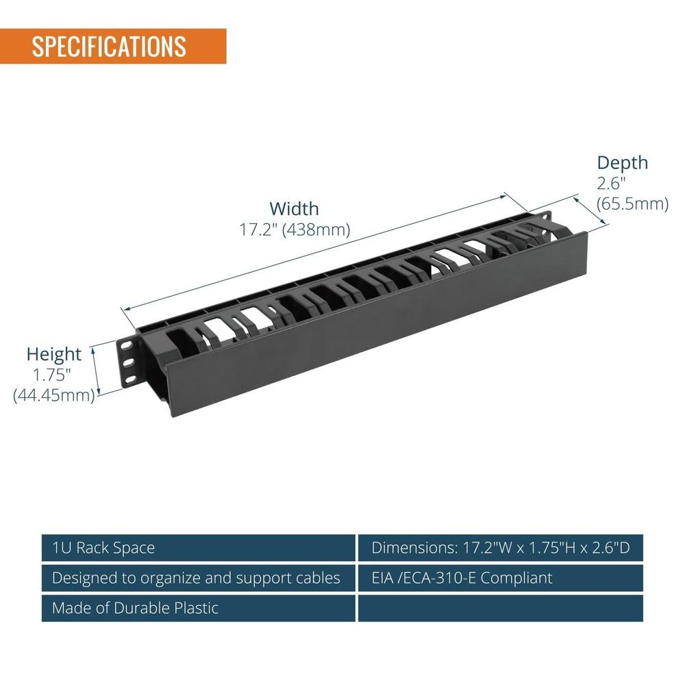 Tecmojo 2 Pack 1U Server Rack Horizontal Cable Management with Cover,2.6“