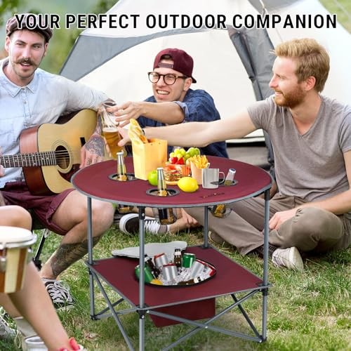 Portable Lightweight Folding Camping Table - Collapsible Foldable Picnic Red