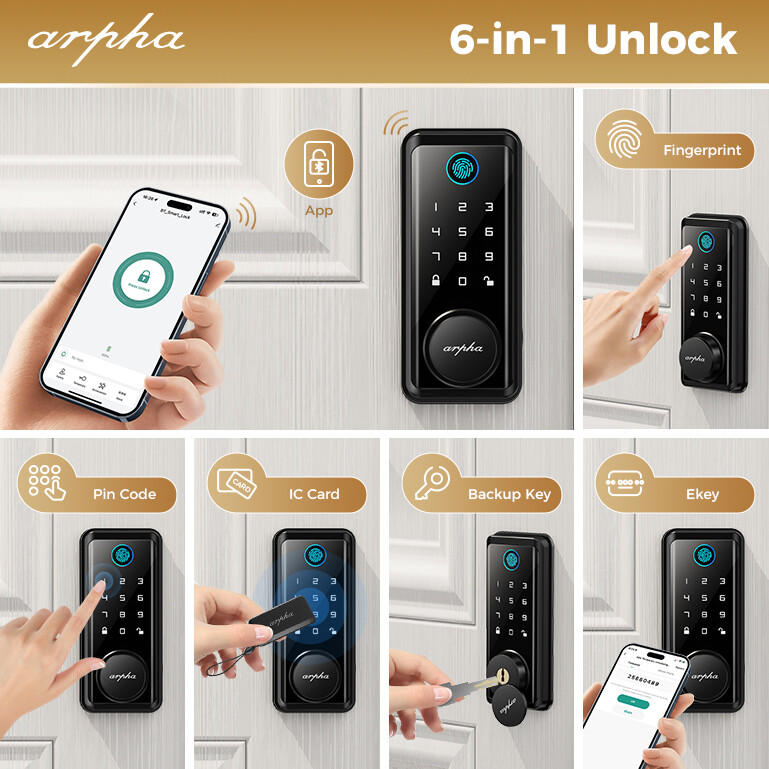 ARPHA Keyless Entry Smart Door Lock+Handle Fingerprint Deadbolt App Auto Lock