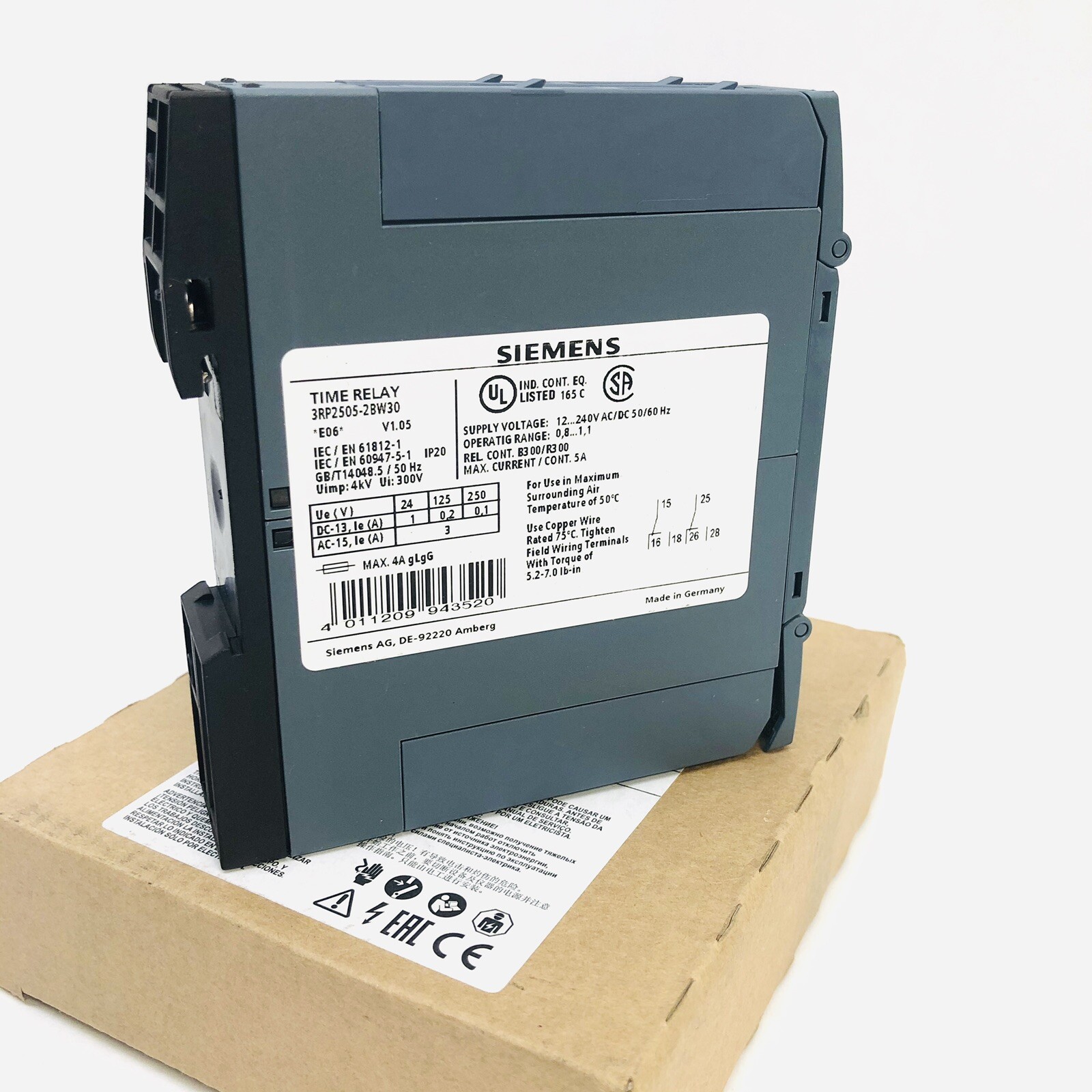 SIEMENS SIRIUS TIME RELAY 3RP2505-2BW30 , 12-240V AC/DC50/60HZ
