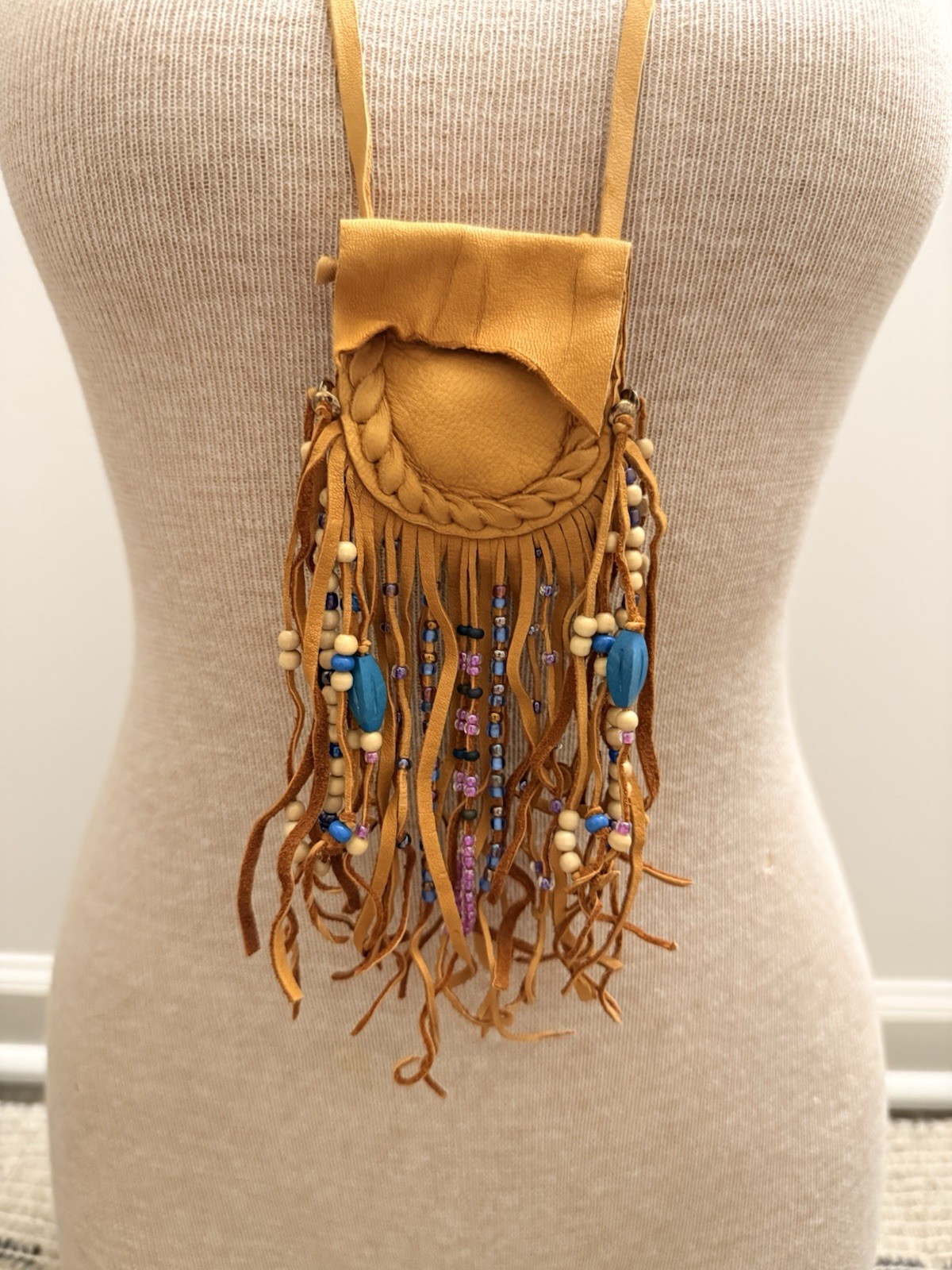 Native American Beaded Deerskin Fringed Medicine Bag