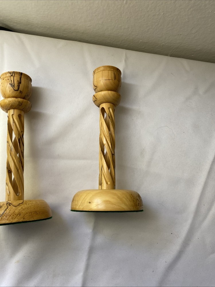 MCM Spalted Elm Candlestick Pair 8” Spiral Column