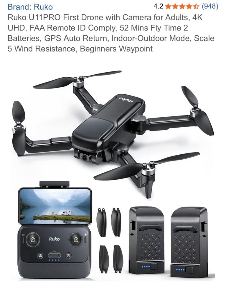 RUKO U11 PRO DRONE GPS AUTO RETURN FOLDABLE QUADCOPTER With CAMERA -,NEW