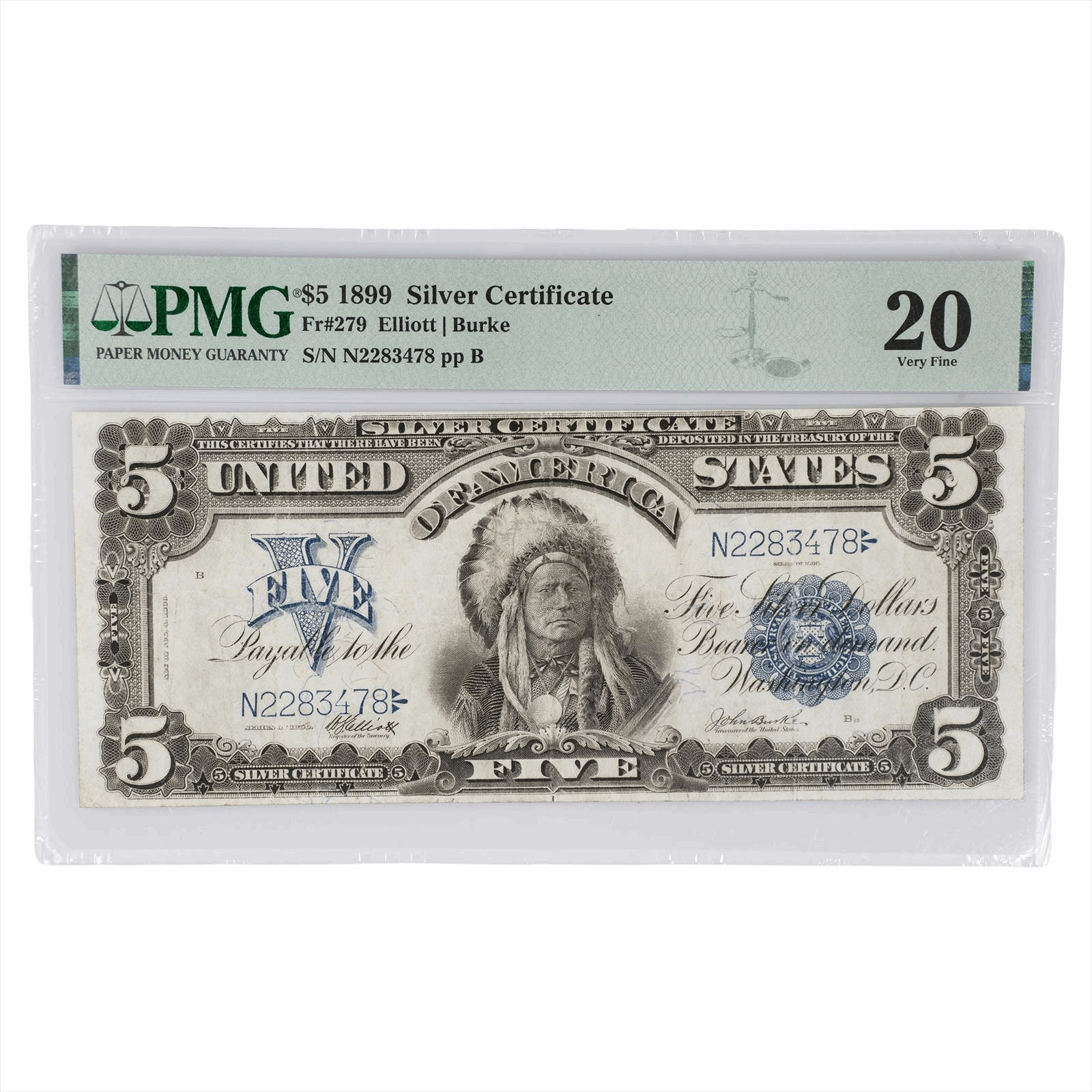 1899 $5 US Silver Certificate Fr#279 PMG Very Fine 20