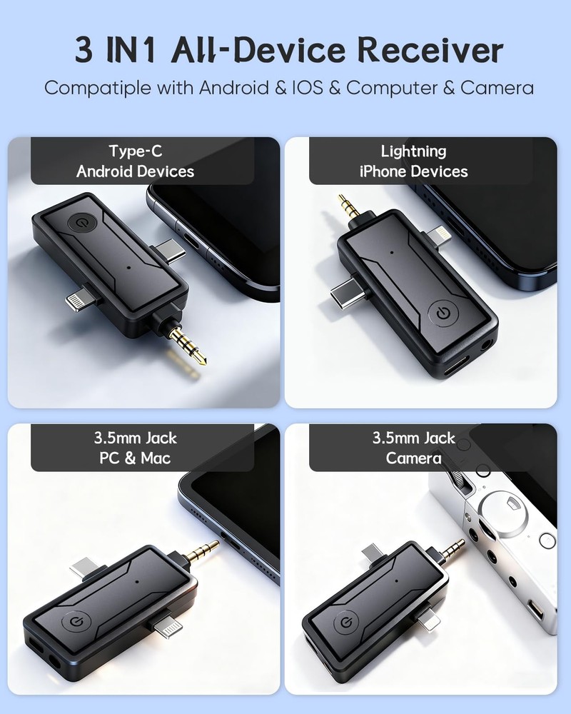Wireless Mini Lavalier Microphone for iPhone - 3 in 1 Bluetooth Microphone wi...