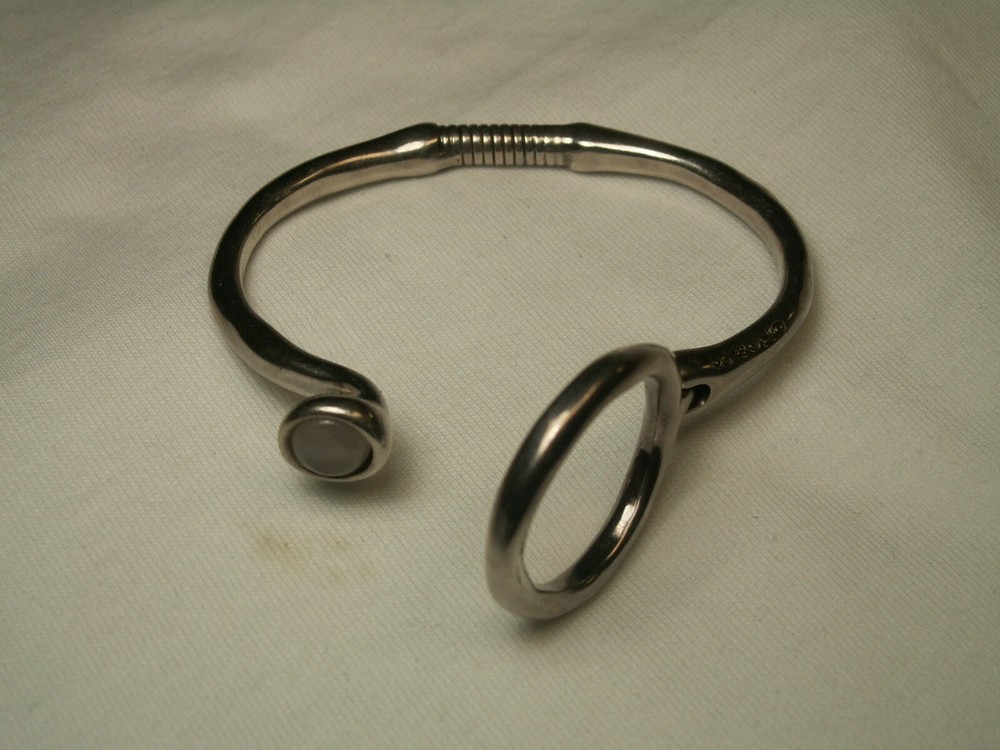 ...Unode50...Silver Tone, Quartz Hinged Bracelet...