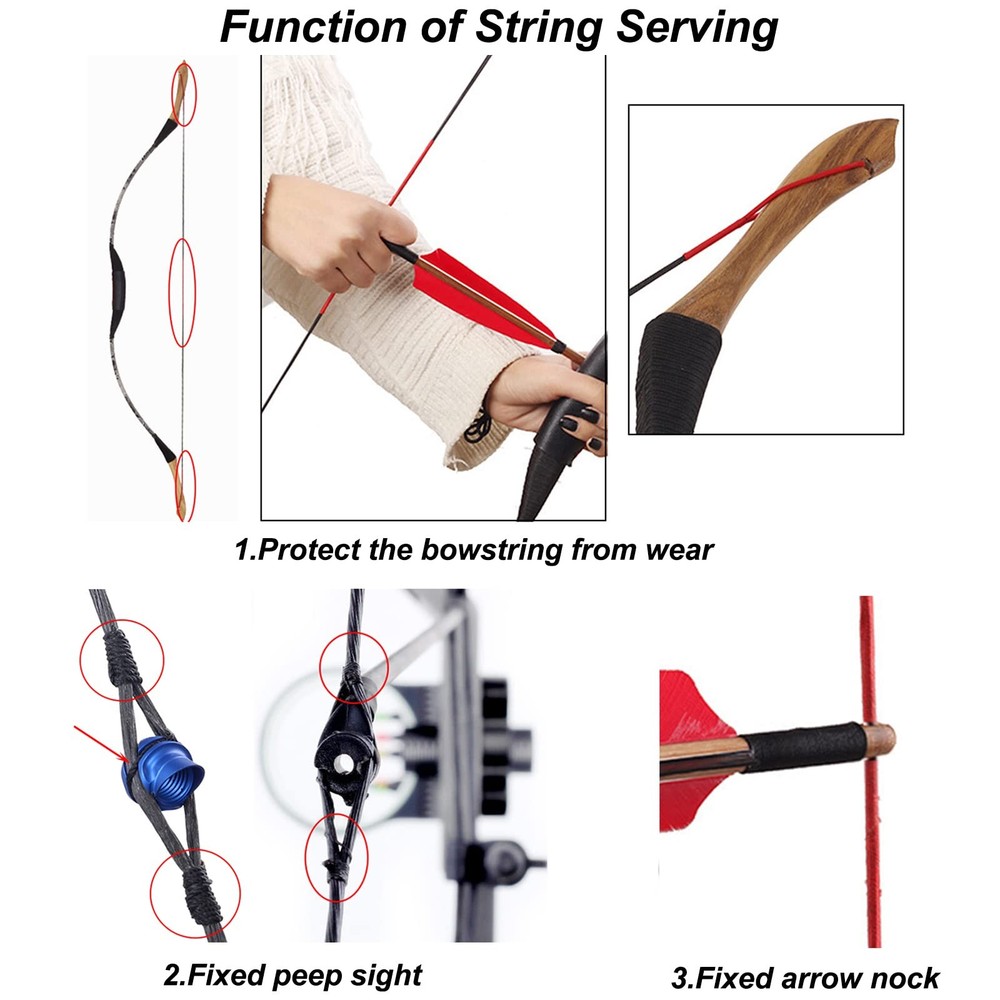 Durable Nylon Bow String Serving Thread 131 Yards for Compound Bow Black