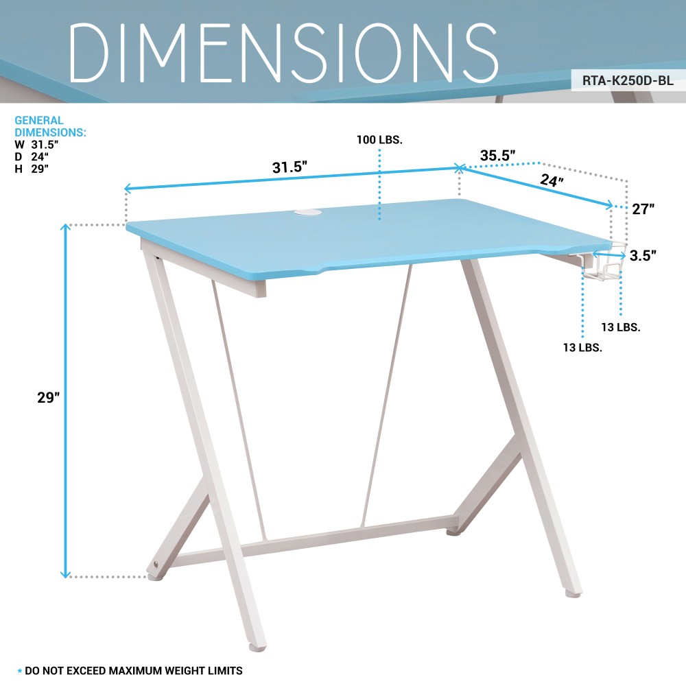 Blue Laminate Computer Desk - Scratch-Resistant - Adjustable Accessory Mounts