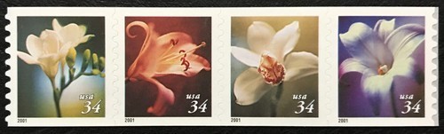 US, #3478-81  Flowers Coil Strip set 2000, MNH