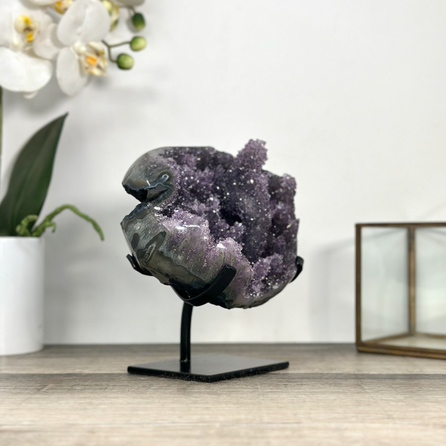 Deep Purple Amethyst Geode on Elegant Stand. MWS2765