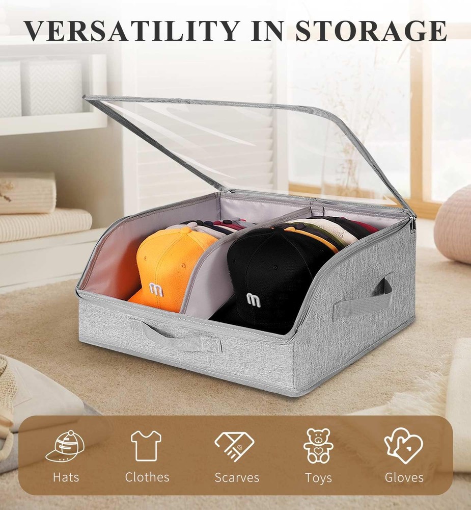 Hat Organizer for Baseball Caps, 2 Compartments Clear Window Hat Storage Box ...