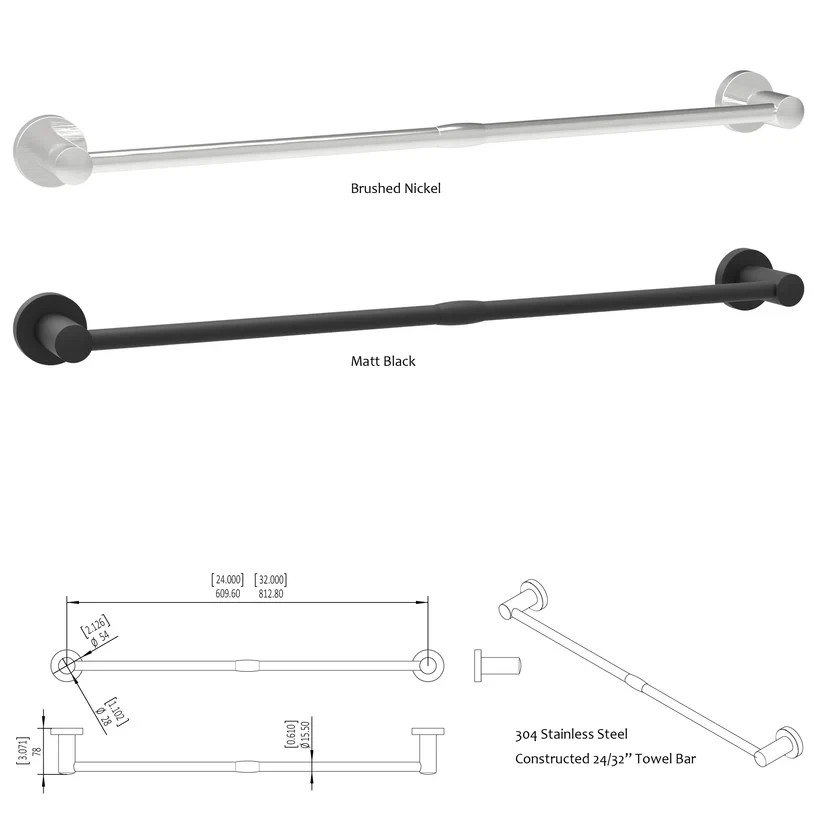 Bathroom Towel Bar 24inch, Stainless Steel Rust Proof, 2 Pack, Matt Black