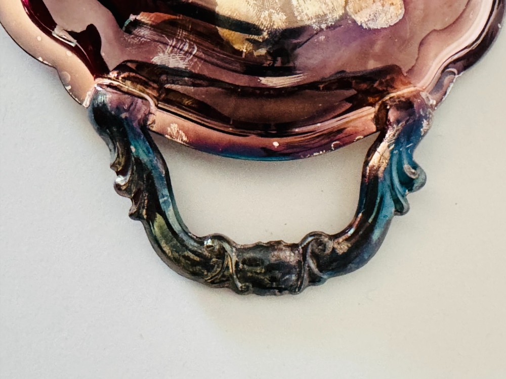 F. B. ROGERS Silverplate Footed Scroll Bon Bon Dish 14" x 5.5" Vintage Unused