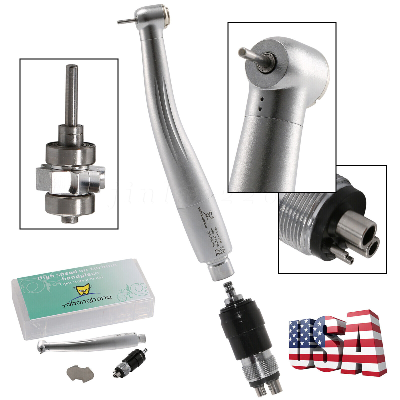 NSK Style Dental High Speed Handpiece Push Button + Quick Coupler Swivel 4 Holes