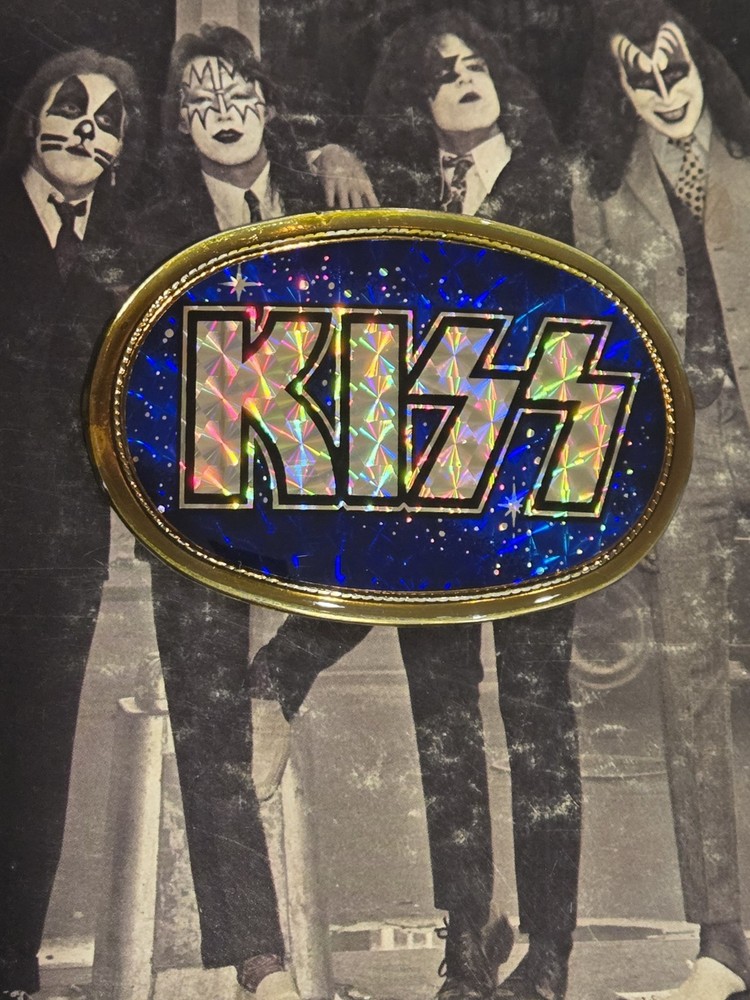 Vintage 1978 KISS Pacifica Blue Galaxy Prism Belt Buckle NICE!
