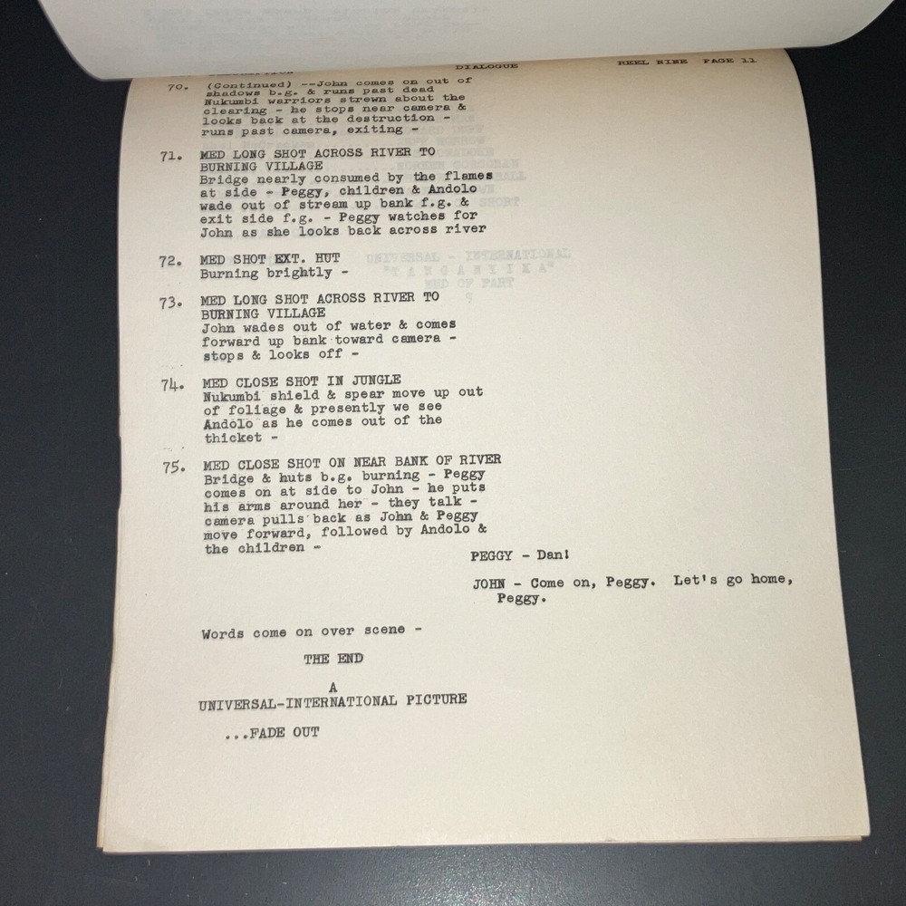 TANGANYIKA (4/22/54) Orig. UNIVERSAL FILES Continuity & Dialogue Script + COA!