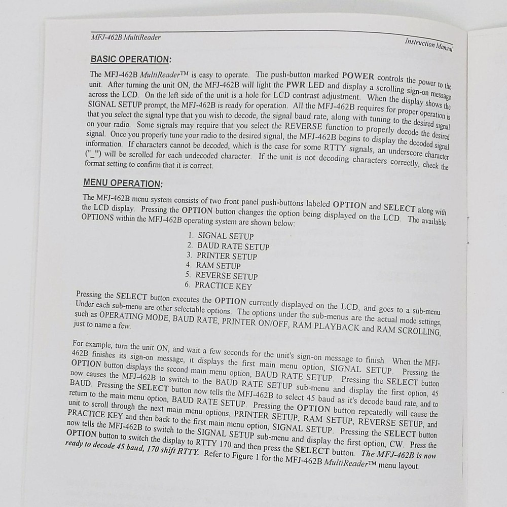 MFJ-462B MultiReader Ver. 2E Original Manual