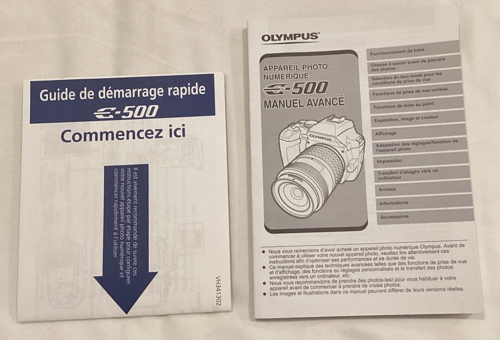 Olympus E-500 OEM Original Advanced Instruction Manual & Quick Start GuideFRENCH