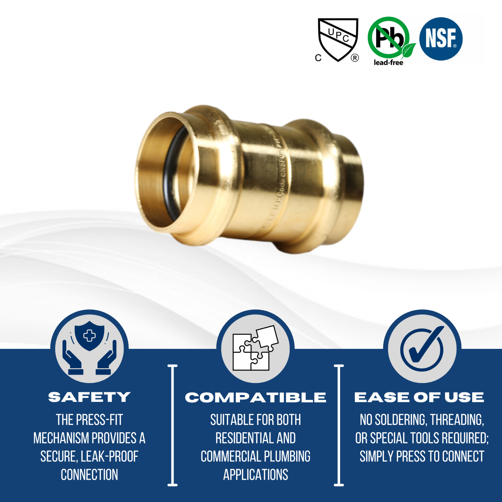 10 Pack XFITTING 1" Press Coupling, Lead Free Brass, ProPress