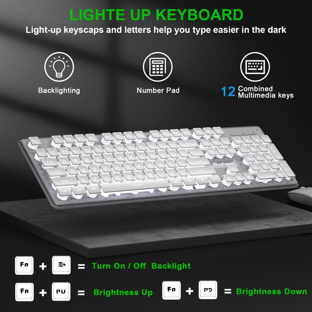 Wireless Keyboard and Mouse Combo, Rechargeable Backlit Gaming Set for PC, Mac