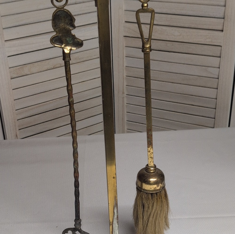 Neoclassical-style brass fireplace tools 1940-70's
