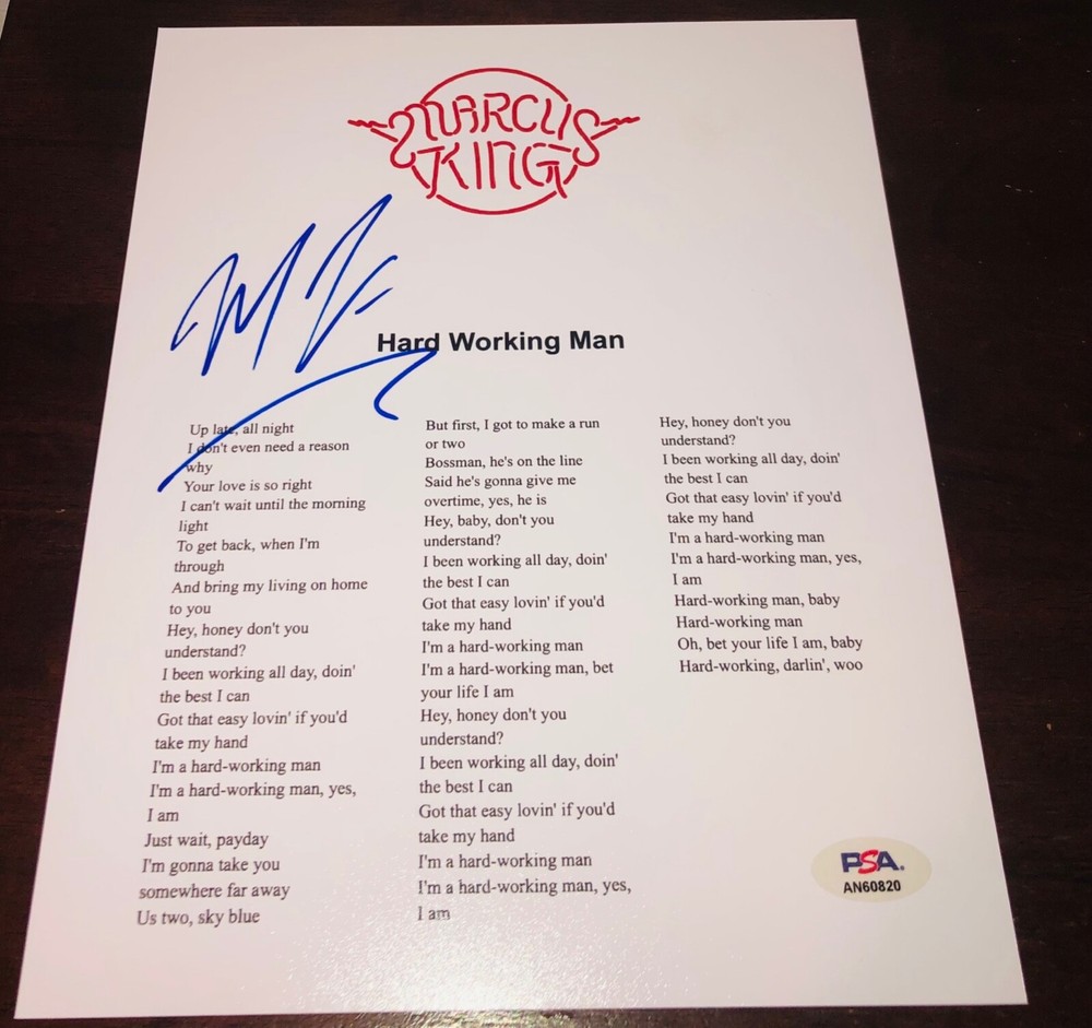 Marcus King Hard Working Man Signed Lyric Sheet PSA RARE